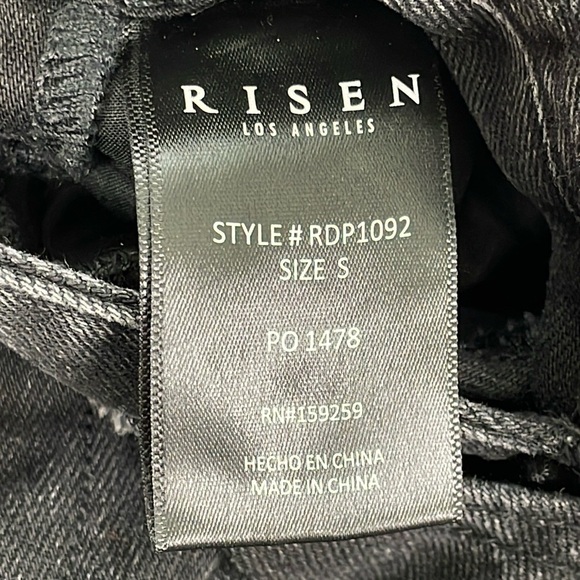 Risen Jeans Black Distressed Overalls Cotton Rigid Denim Sz S - Picture 9 of 14